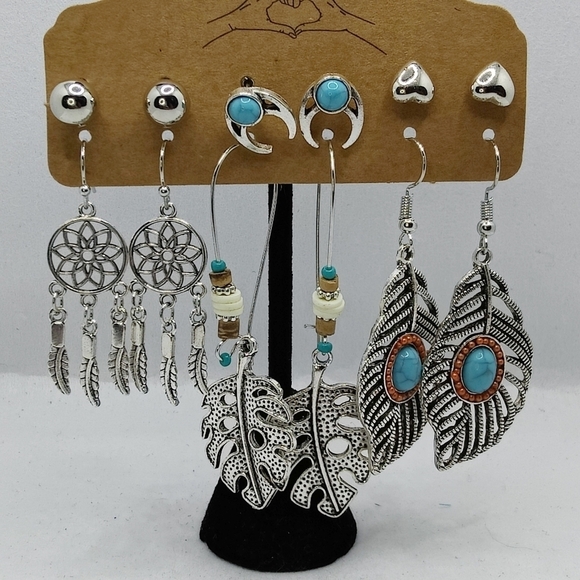 Private Label Jewelry - NWT Boho 6 Pair Earring Set Dreamcatcher Feather Turquoise